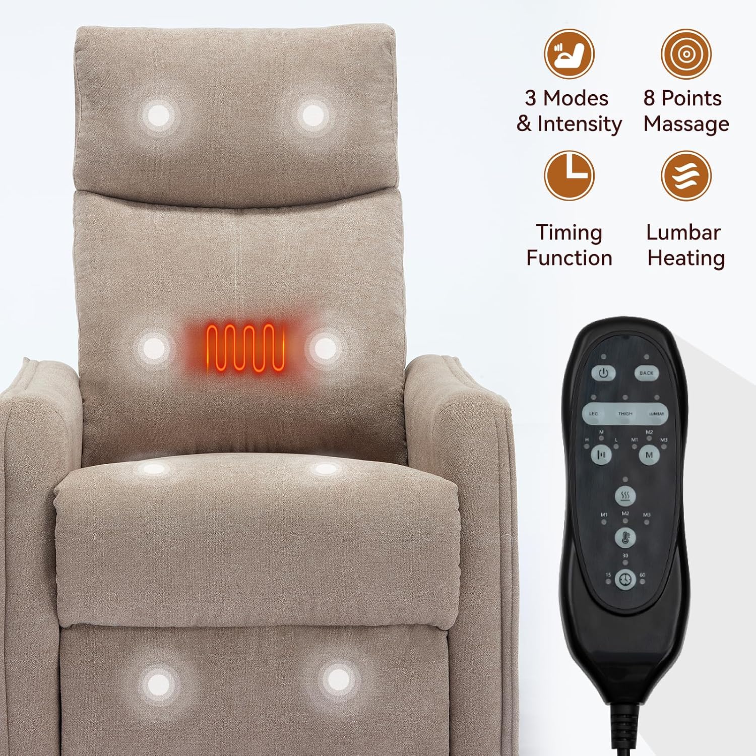 Massage Chair Recliner with Heat, 360° Swivel Glider Rocker with Reclining Backrest and Footrest, Manual Lazy Boy Recliners for Adults, Modern Nursery Rocking Chairs (Khkai)