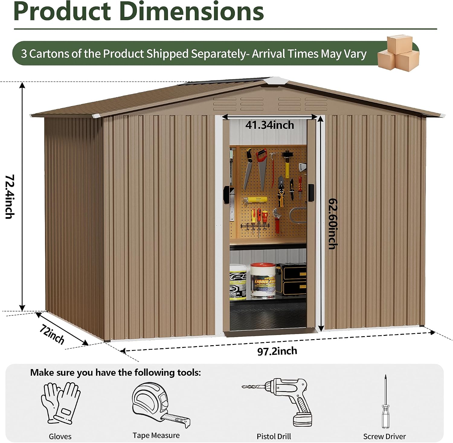 8FT x 6FT Outdoor Storage Shed with Floor,Waterproof Lockable Door Metal Tool Shed with Sliding Door and Air Vents,Storage House for Gardening Tools,Metal Storage Shed for Garden,Backyard,Lawn