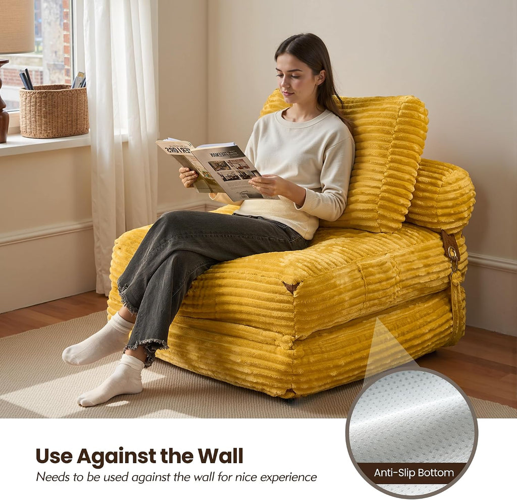 ovios Folding Sofa Bed, Foldable Sleeper Chair Floor Futon, Comfy Portable Convertible Fold Out Lounge Chairs for Living Room Bedroom, Yellow