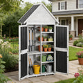 GUTINNEEN Outdoor Storage Shed with All Around Strong Metal Frame, Wooden Tool House with Floor & Adjustable Shelves, Garden Tool Sheds Cabinet for Backyard Garden Patio Lawn 67.1' H (Black＆White)