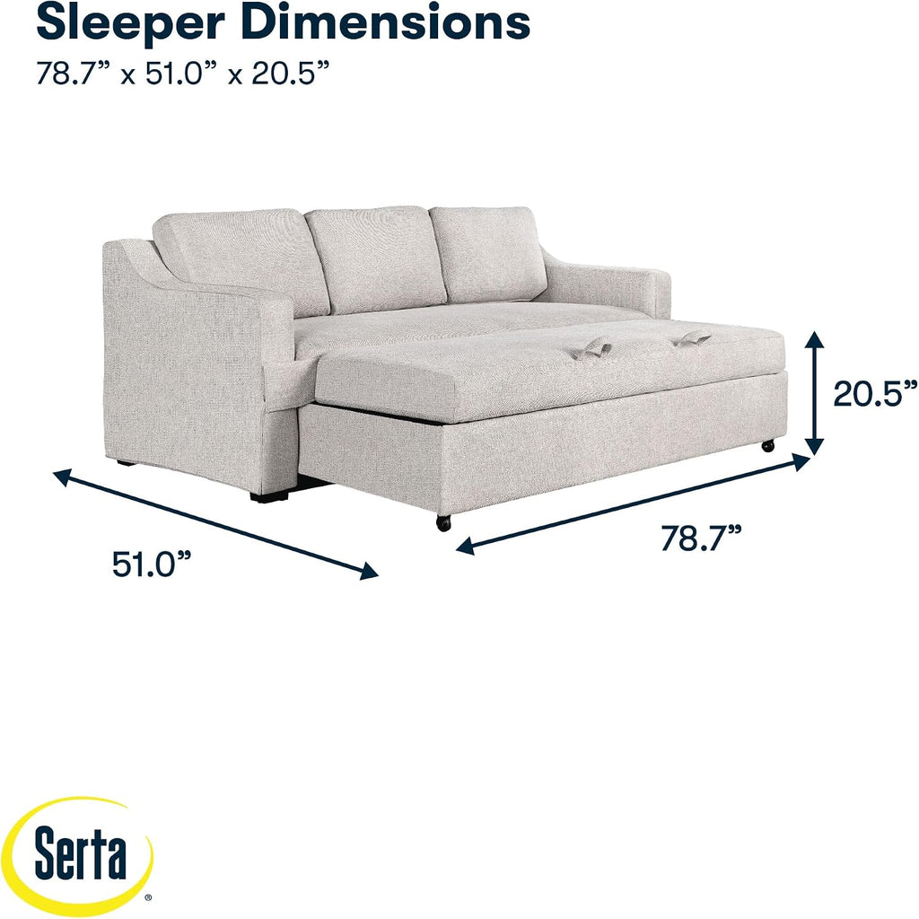 Serta® Hawthorne 90.6' Slipcovered Queen-Size Convertible Pop-up Sofa, Dreamcoil® Comfort, Woven Polyester Blend Fabric, Linen