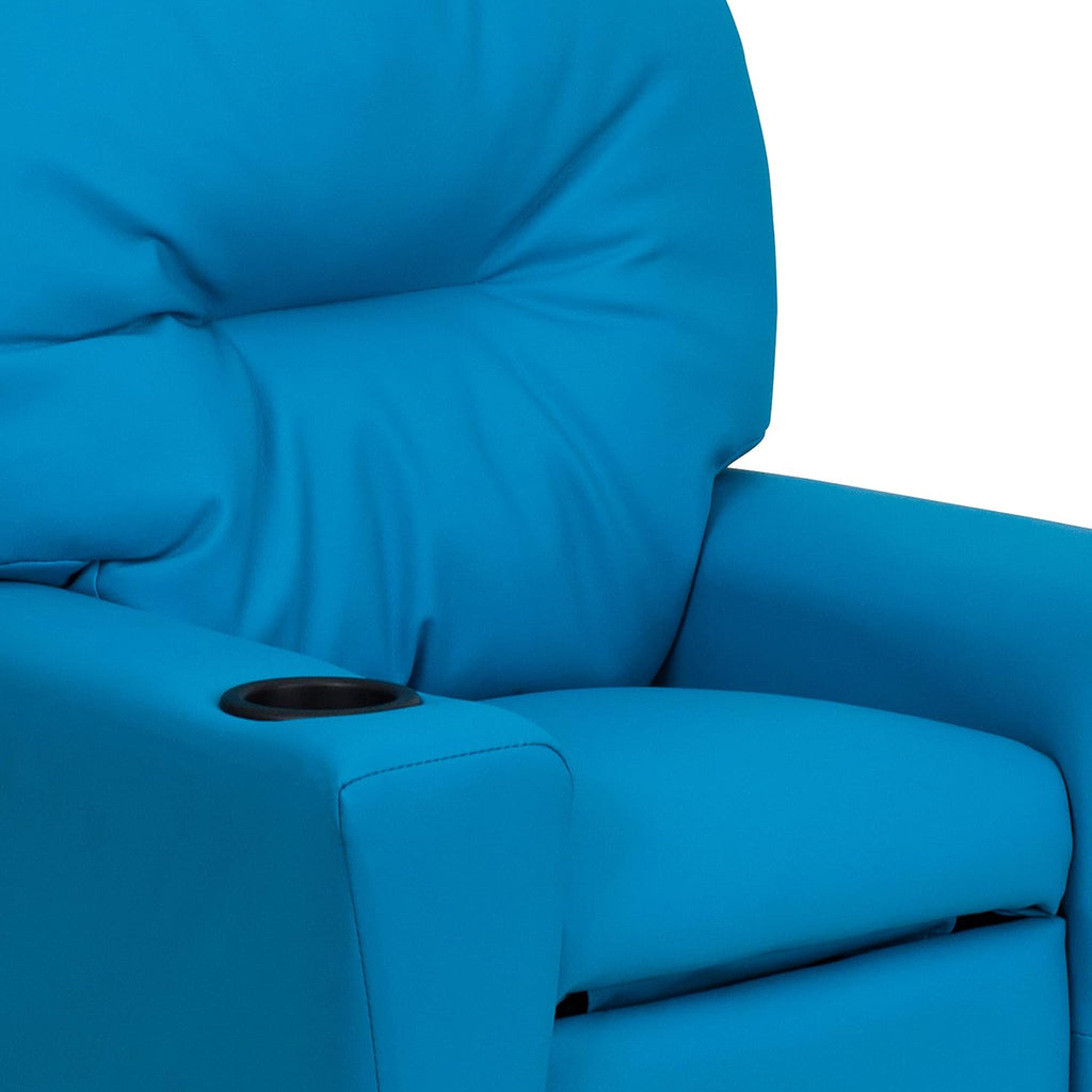 Flash Furniture Chandler Vinyl Kids Recliner with Cup Holder and Safety Recline, Contemporary Reclining Chair for Kids, Supports up to 90 lbs., Turquoise