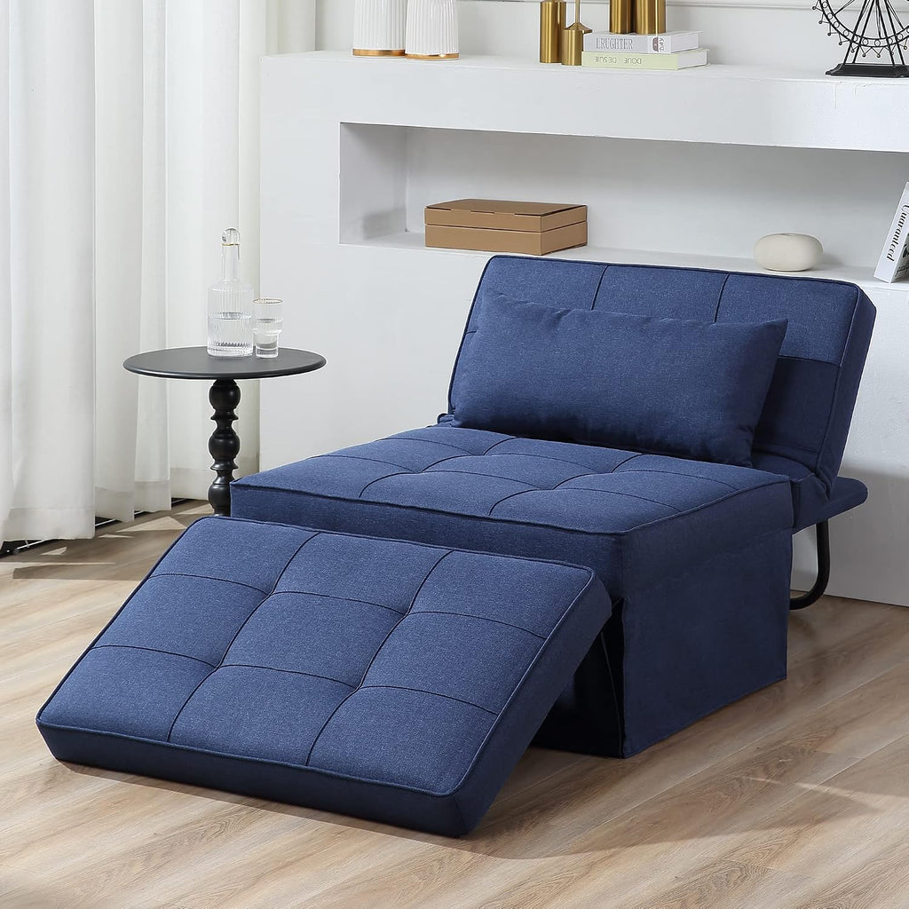 BIGSYY Sofa Bed, Set of 4 in 1 Multi-Function Folding Ottoman Breathable Linen Couch Bed with Adjustable Backrest Modern Convertible Chair for Living Room Apartment Office, Blue
