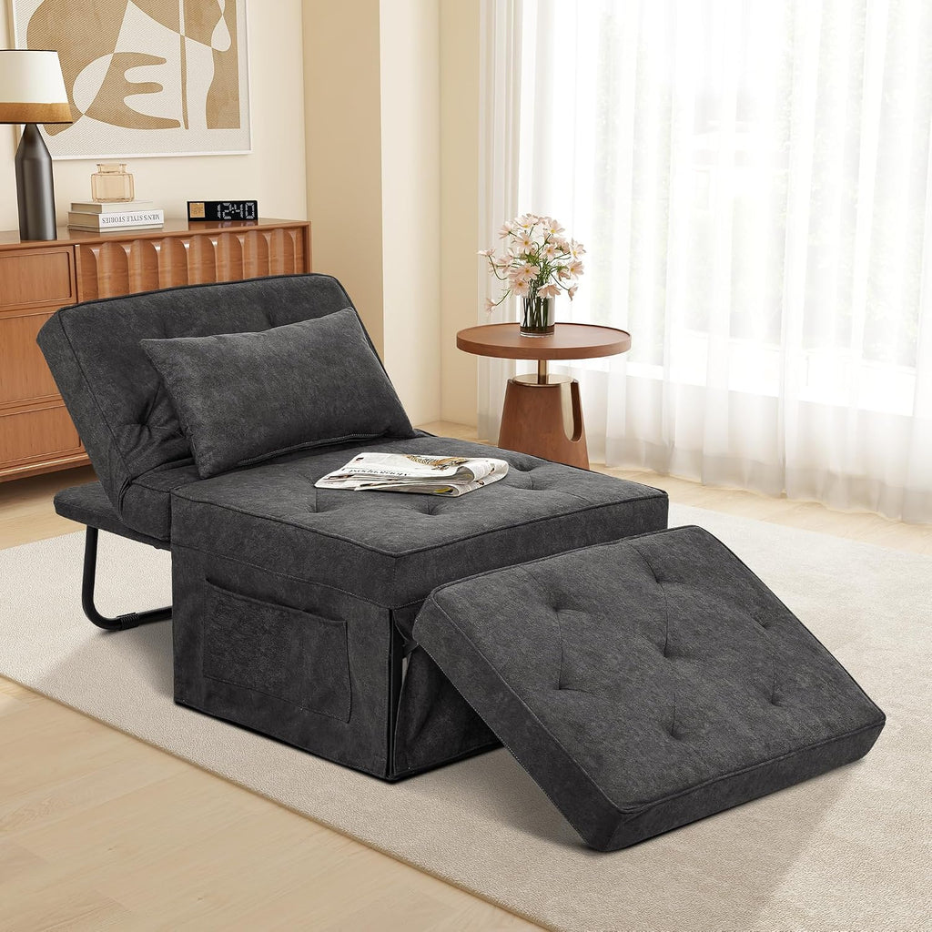 4 in 1 Sleeper Sofa Bed, Foldable Ottoman Sleeper Bed with Adjustable Backrest, Convertible Chair Beds for Small Spaces Living Room Bedroom Apartment Office (Gray, 28'' Width)