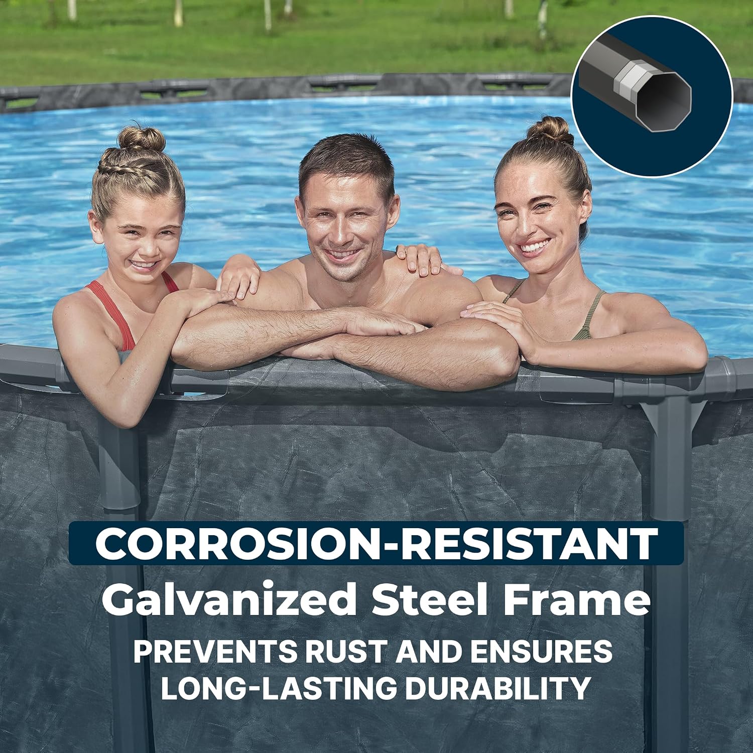 Bestway APX 365 20' x 52' Above Ground Pool, Round Metal Frame Outdoor Swimming Pool Set with Sand Filter Pump, Ladder, and Cover, Dark Marble