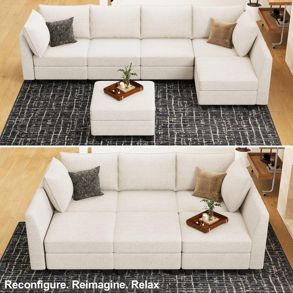 Belffin Modular Sectional Sofa Chenille Sleeper Sectional Couch with Storage Modular Sofa Bed for Living Room, 6 Seats, Beige