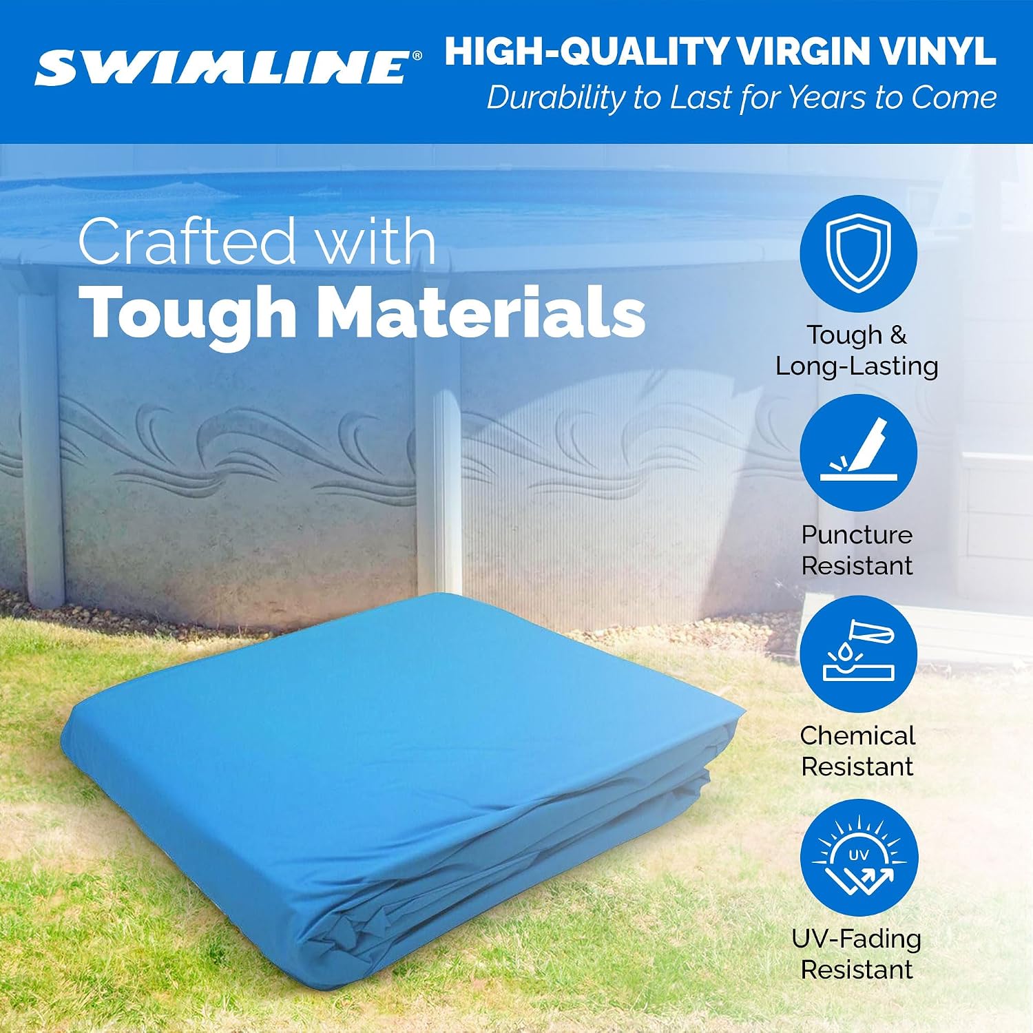 Swimline LI184820 18 Inch Solid Blue Round Above Ground Swimming Pool Overlap 20 Gauge Vinyl Liner for 48 to 52 Inch Pools with Sun Protection