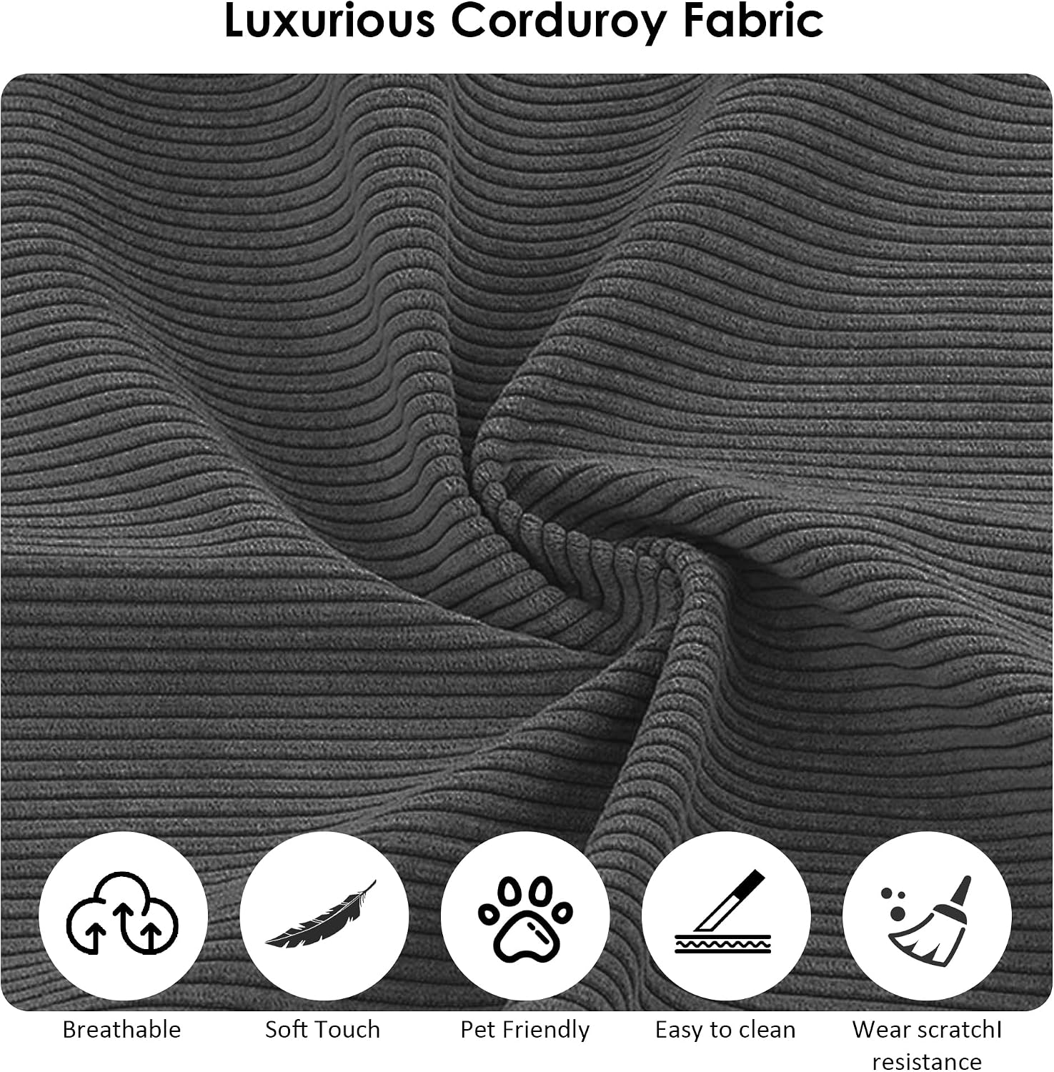 80' Convertible Sofa Bed, 3-in-1 Corduroy Folding Pull Out Couch with Pillows, No Assembly Modern Boneless Couch Compression Sofa in Box, Floor Sofa with Side Storage Pocket for Living Room,Dark Grey