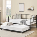 IDEALHOUSE Twin Daybed with Trundle, Metal Twin Size Daybed with Pullout Trundle 6 Casters, Steel Slat Support Sofa Bed for Living Room, Bedroom, Guest Room (Black)