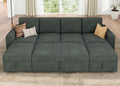HONBAY Modular Sectional Sleeper Sofa Bed, Corduroy Pull Out Couch with Storage Ottoman, U Shaped Sectional Couches for Living Room, Green