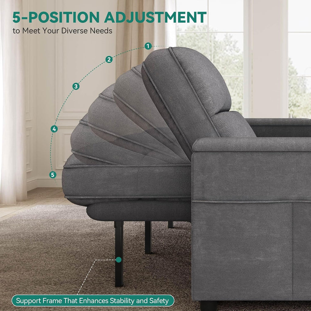 YITAHOME Sectional Sleeper Sofa with Pull Out Couch Bed, 81' Convertible Sleeper Sofa with Adjustable Backrest, Sofa Bed Sleeper Couch with Armrest & USB Port, Grey