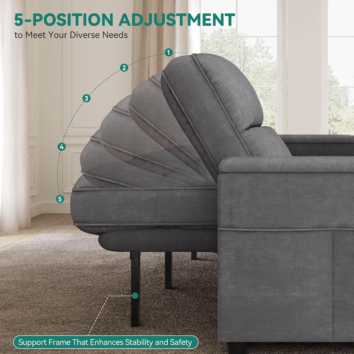 YITAHOME Sectional Sleeper Sofa with Pull Out Couch Bed, 81' Convertible Sleeper Sofa with Adjustable Backrest, Sofa Bed Sleeper Couch with Armrest & USB Port, Grey