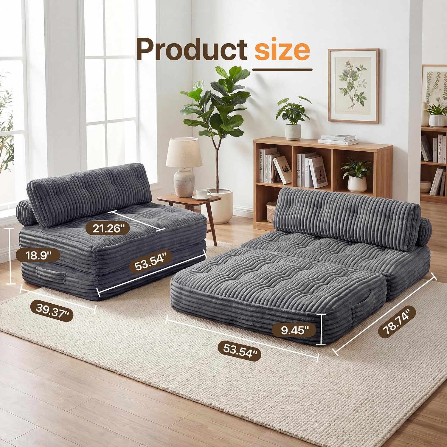Claiks Folding Sofa Bed, Boneless Chair with Pillow Sleeper Sofa with Back Support, Sleeper Chair Portable Fold Out Chair Bed Comfy Foldable Mattress for Living Room, Dark Grey, Double