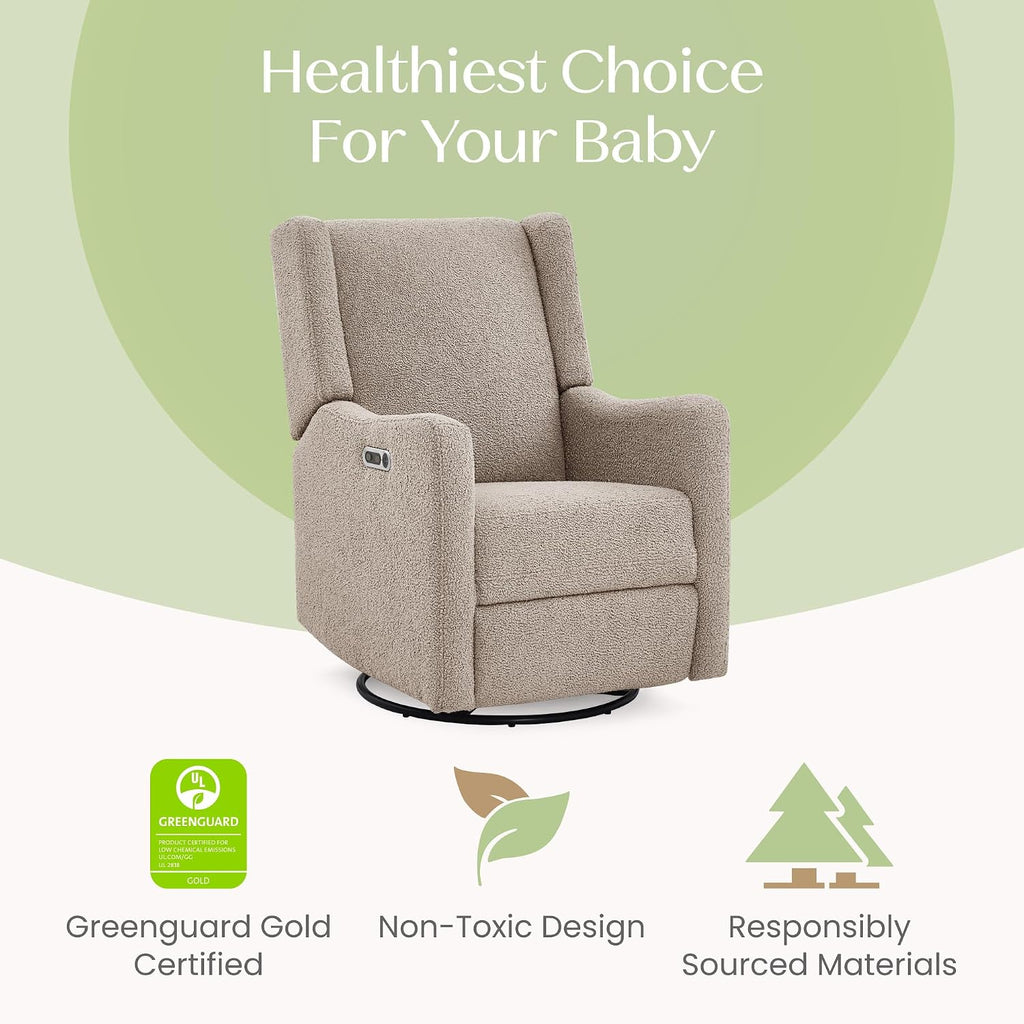 Delta Children Mercer Electronic Power Recliner and Swivel Glider with USB-A and Type-C Ports - Greenguard Gold Certified - Stain-Resistant Performance Fabric is Oeko-TEX Standard 100 Certified, Sand