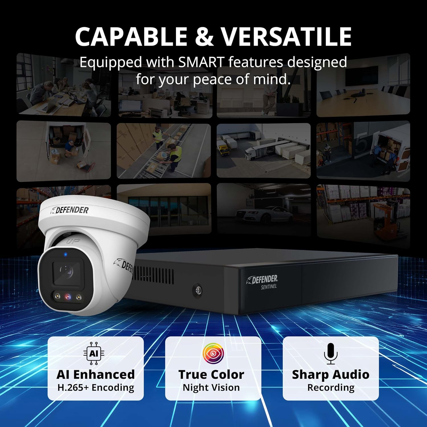 Defender AI Powered Sentinel Pro Turret 8CH NVR PoE Security Camera System, 4pc Metal Turret Cameras, 109° Wide Angle, IP66 Rated, Audio Recording, Web Viewing, 1TB HDD, Works w/Empower App