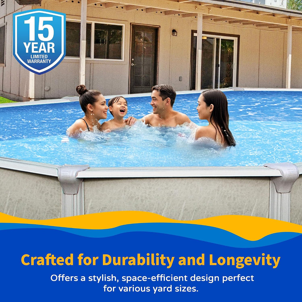 Martinique 12-ft x 24-ft Oval 52-in Deep 7-in Top Rail Metal Wall Swimming Pool Package