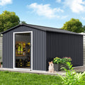 8x12 ft Outdoor Metal Storage Shed with Lockable Sliding Door & Sloping Roof, Galvanized Steel Frame Waterproof Garden Tool Shed for Backyard, Garden, Lawn - Ventilated Backyard Metal Sheds, Gray