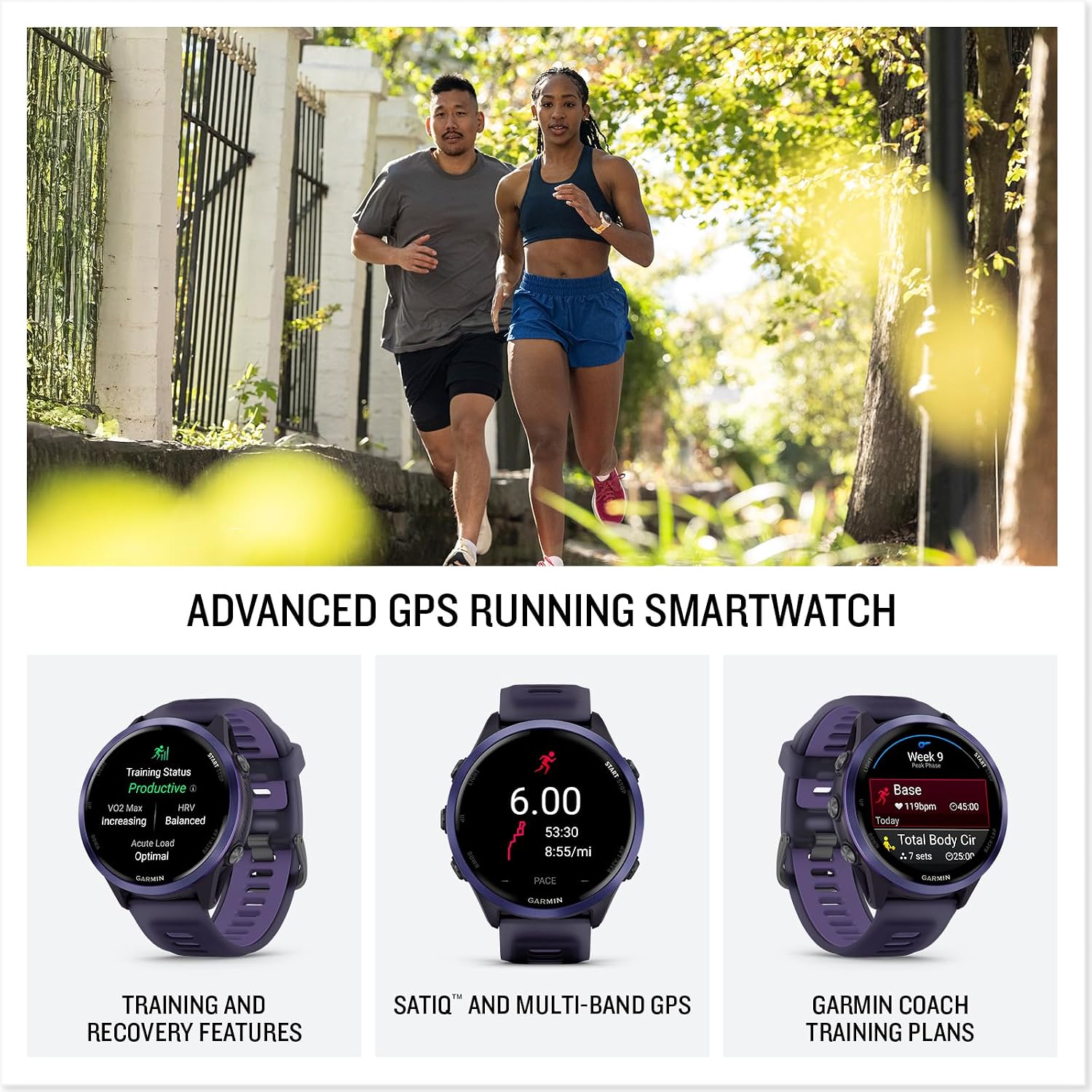 Garmin Forerunner 570 47mm GPS Running Smartwatch, Indigo | Advanced Training & Recovery, Sleep Coach, Heart Rate, Download Music, Up to 11 Day Battery | Signature Series Charging Stand Bundle