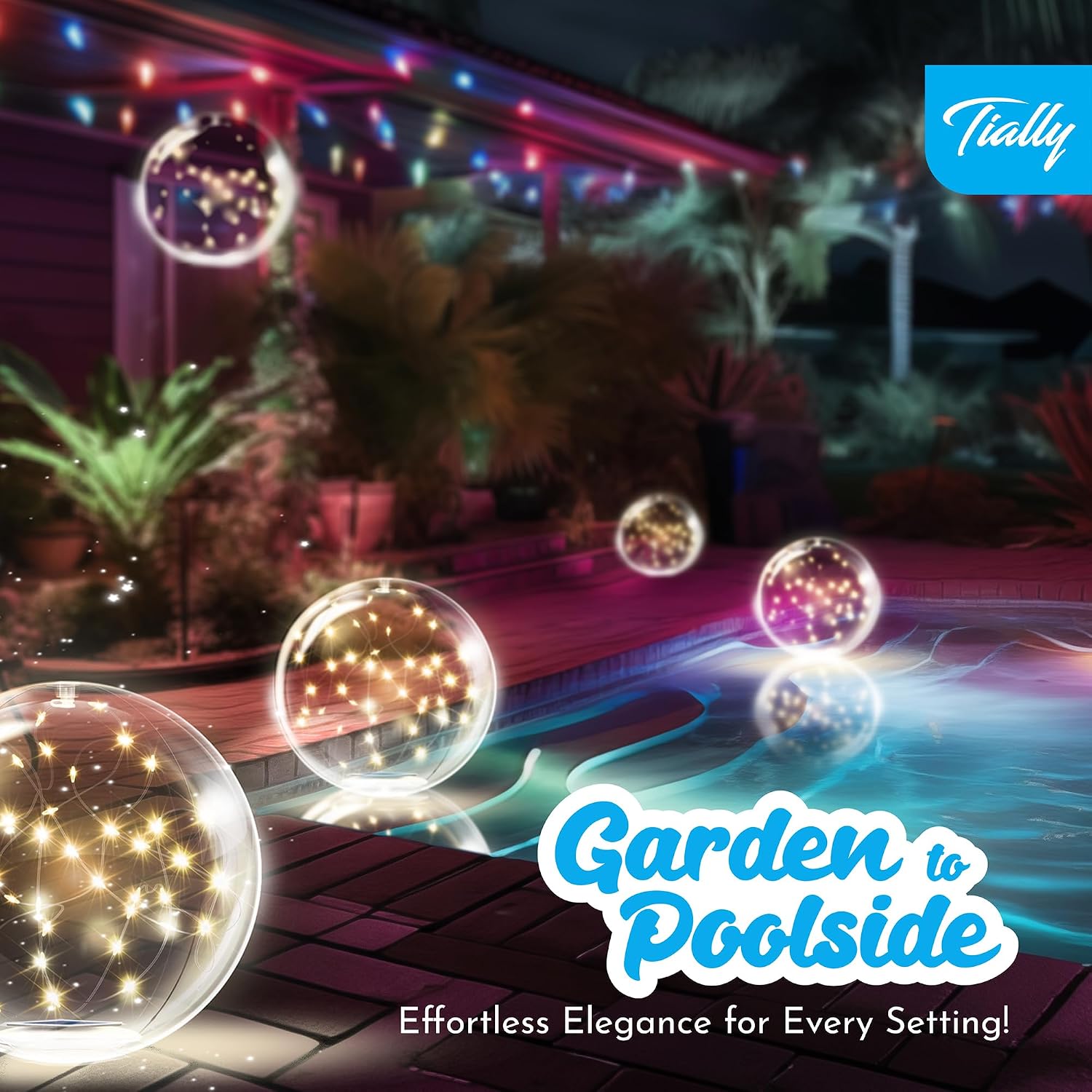 TIALLY Fairy Floating Pool Lights Solar Powered - 14' Inflatable Waterproof Led Glow Balls, Floating Light Up Balls for Swimming Pool Party Decorations, Cool Outdoor Decor (6 Pack)