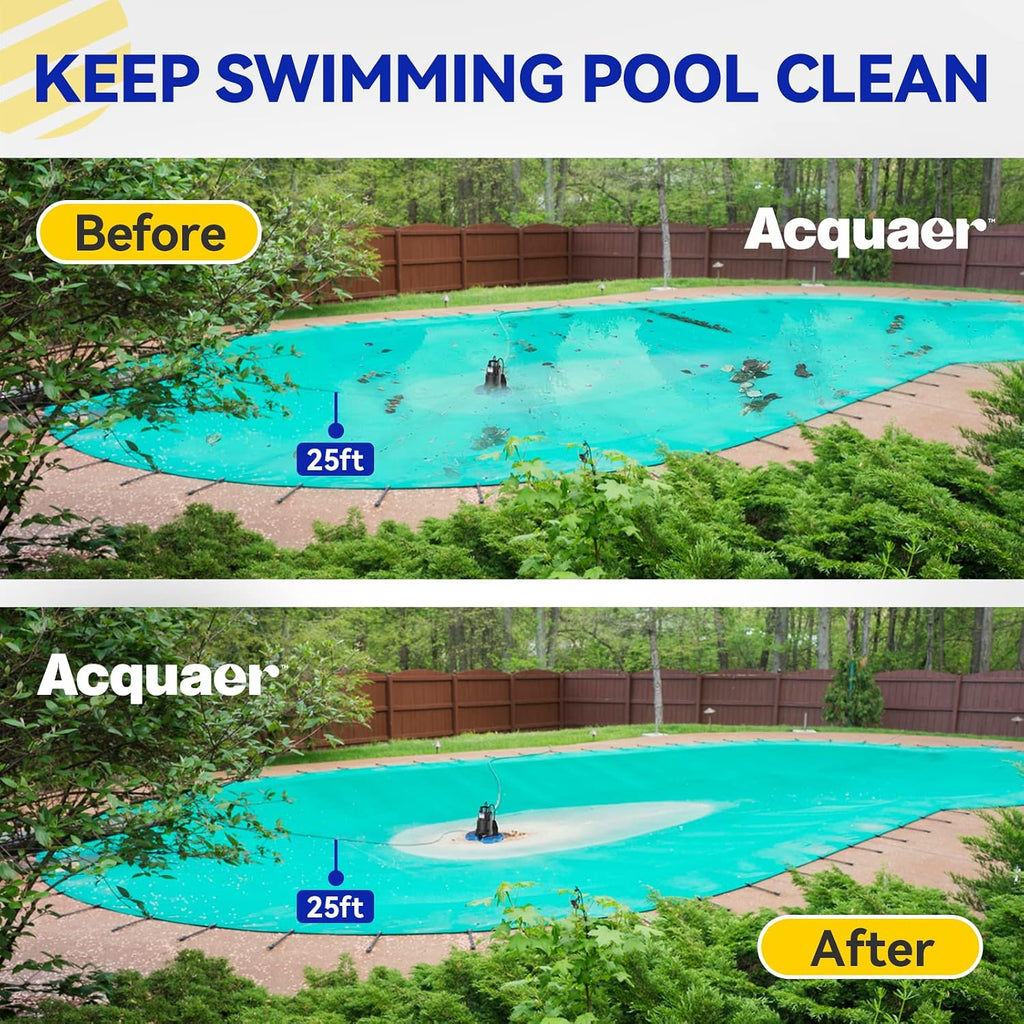 Acquaer 1/4 HP Automatic Swimming Pool Cover Pump, 2250 GPH Submersible Sump Pump with 3/4' Check Valve Adapter & 25ft Power Cord, Water Removal for Pool, Hot Tubs, Rooftops, Water Beds and more
