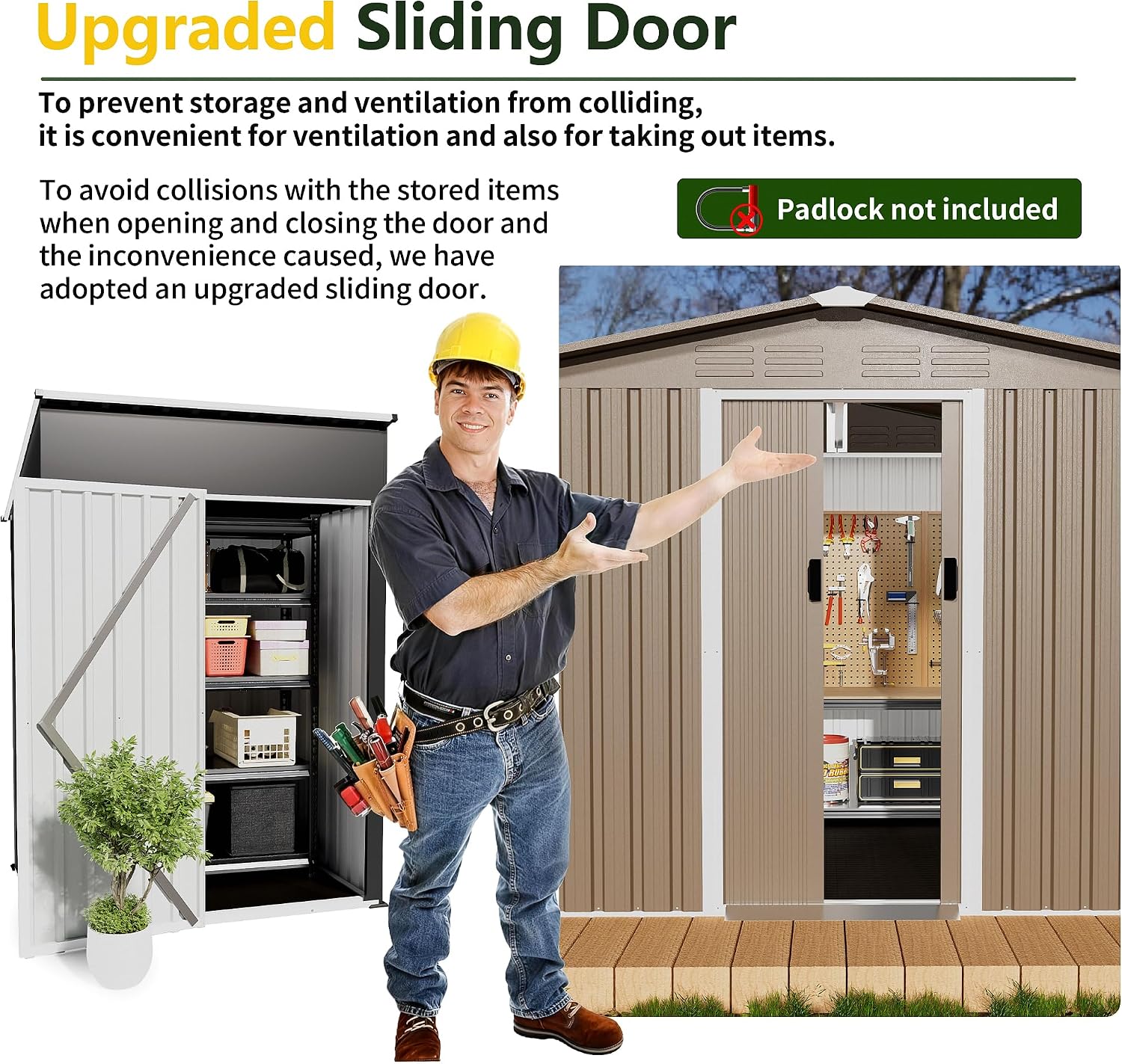 8FT x 6FT Outdoor Storage Shed with Floor,Waterproof Lockable Door Metal Tool Shed with Sliding Door and Air Vents,Storage House for Gardening Tools,Metal Storage Shed for Garden,Backyard,Lawn