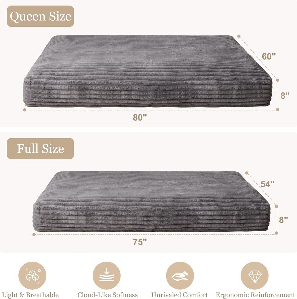 YOSHOOT 8 Inches Futon Mattress, Thick Futons Sofa Bed Couch, Floor Mattress for Adults, Shredded Foam Filling(Frame Not Included), Medium Firm，Queen Size