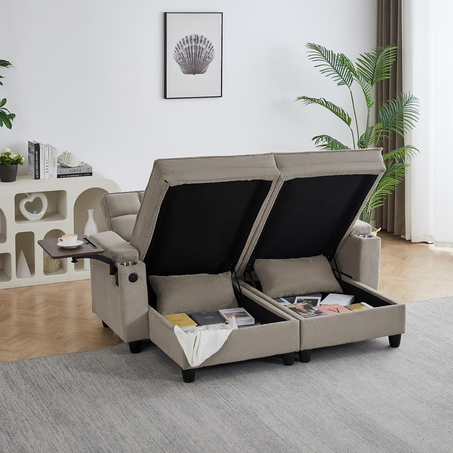 oaaktu Queen Size Sleeper Sofa Couch with Pullout Bed,Convertible Pull Out Adjustable Backrest for Small Spaces,Apartment, Guest Room (1113-khaki)