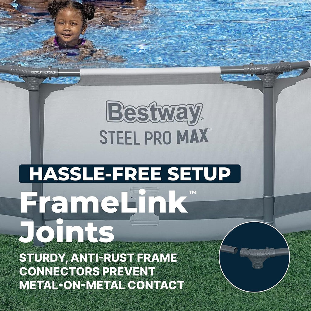 Bestway Steel Pro MAX 12' x 30' Above Ground Pool, Round Metal Frame Outdoor Swimming Pool Set with Filter Pump & Type III A/C Cartridge, Gray