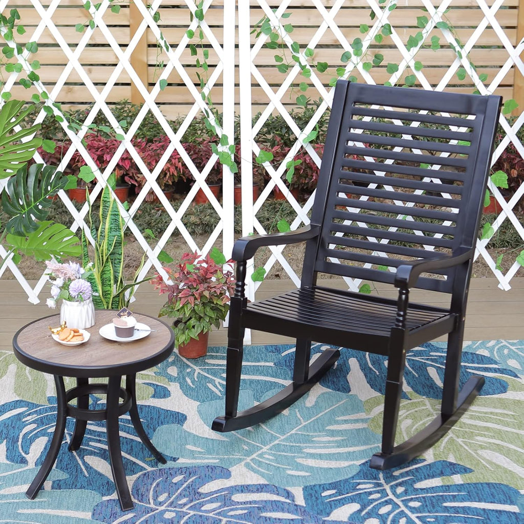 Sophia & William Outdoor Wood Rocking Chairs Set of 2 Black, Patio Rocking Chair for Porch, Patio, Garden, Lawn, Balcony, Backyard and Indoor, 2 Pack