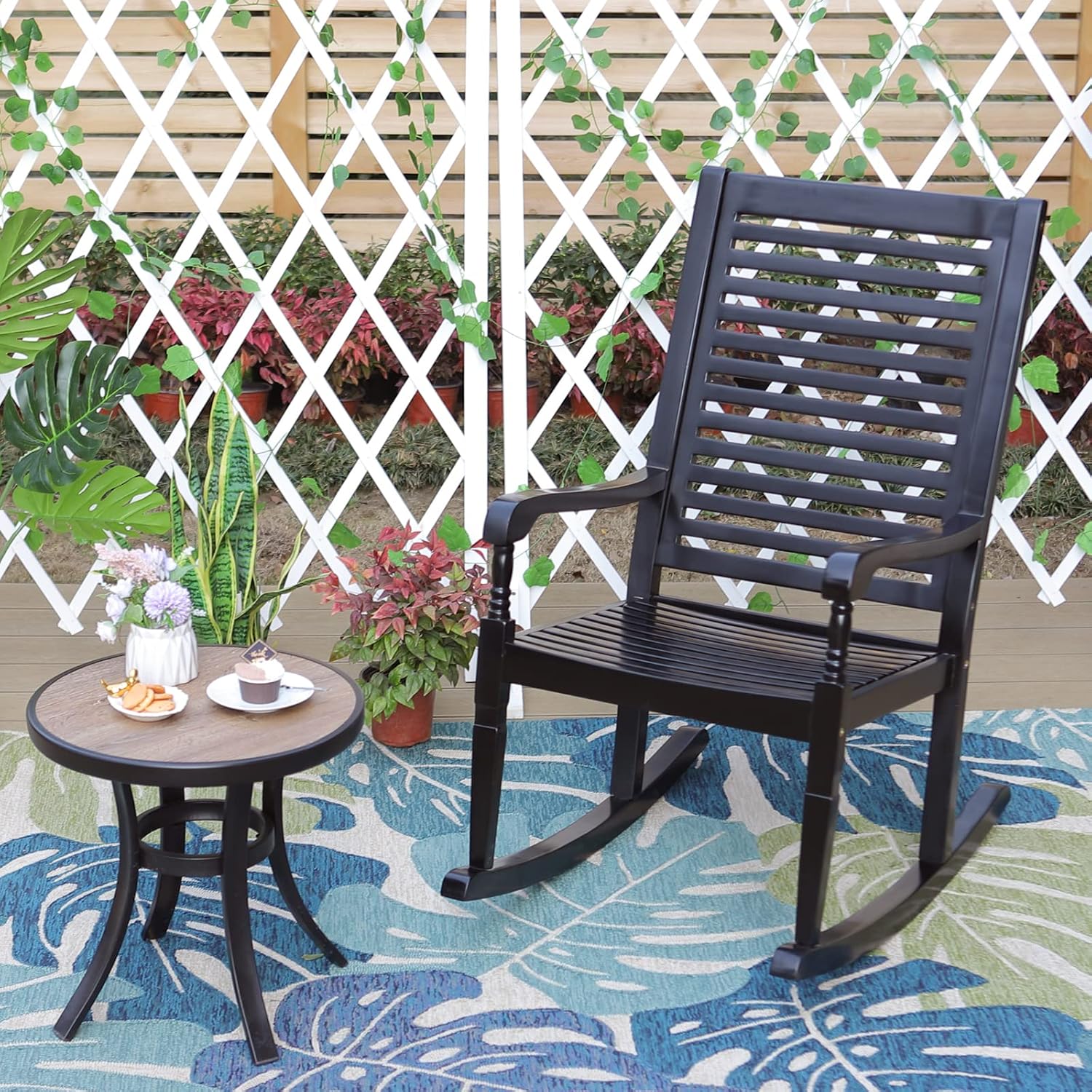 Sophia & William Outdoor Wood Rocking Chairs Set of 2 Black, Patio Rocking Chair for Porch, Patio, Garden, Lawn, Balcony, Backyard and Indoor, 2 Pack
