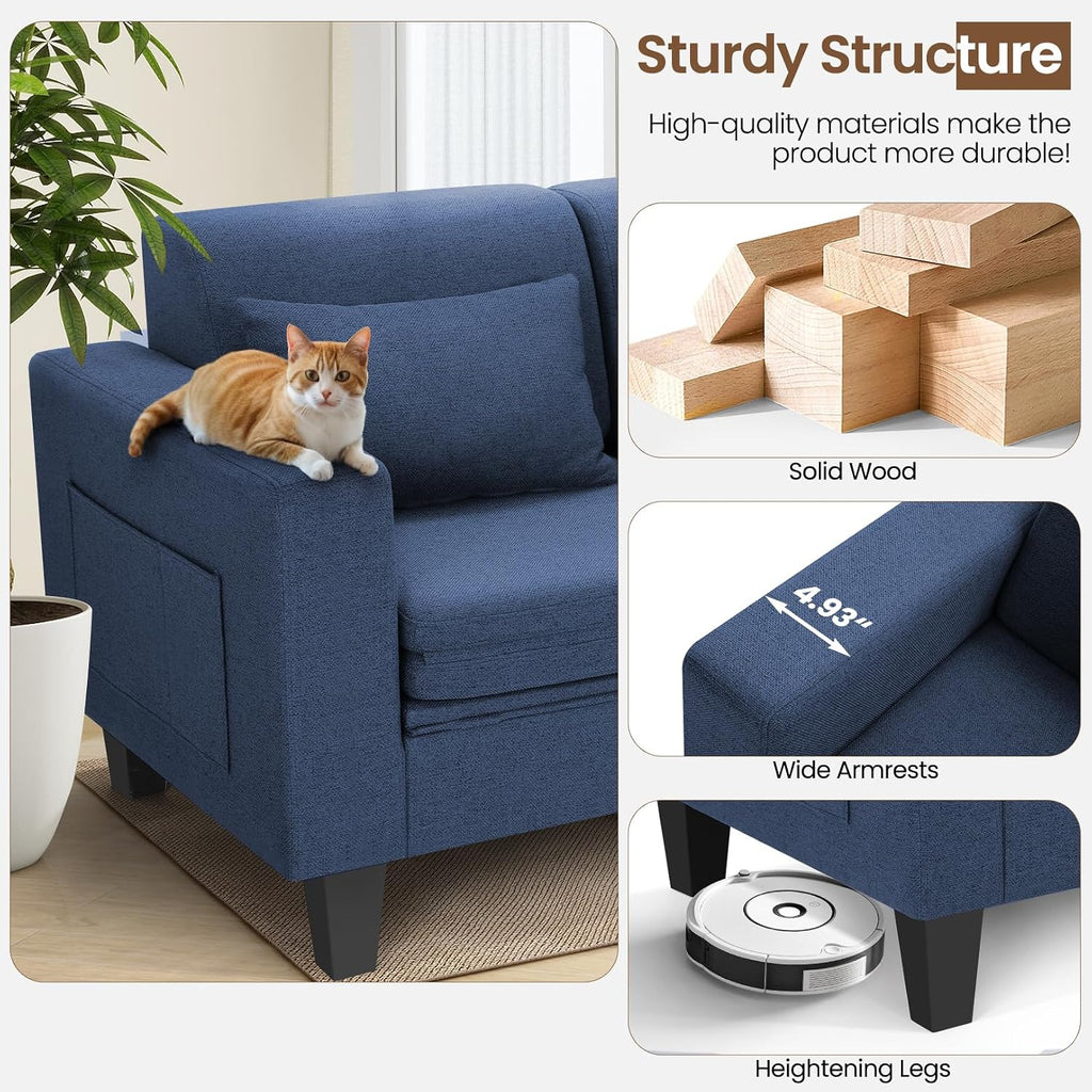 SEJOV 6-in-1 Convertible Sofa Bed, 58' Loveseat Sleeper Sofas with Pull Out Couch Bed, Removable Backrest, Storage Pockets and 2 Pillows, Modern Folding Linen Futon Couch for Small Spaces, Blue