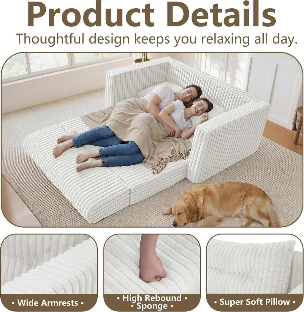 HABUTWAY Folding Sofa Bed, 2 in 1 Convertible Sleeper Chair with Pillow, Portable Fold Out Chair Bed with Armrest, Comfy Floor Couch, Lazy Sofa for Living Room Bedroom Dorm Home Office, Beige