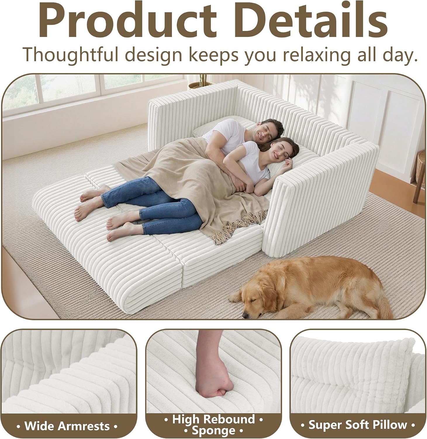 HABUTWAY Folding Sofa Bed, 2 in 1 Convertible Sleeper Chair with Pillow, Portable Fold Out Chair Bed with Armrest, Comfy Floor Couch, Lazy Sofa for Living Room Bedroom Dorm Home Office, Beige