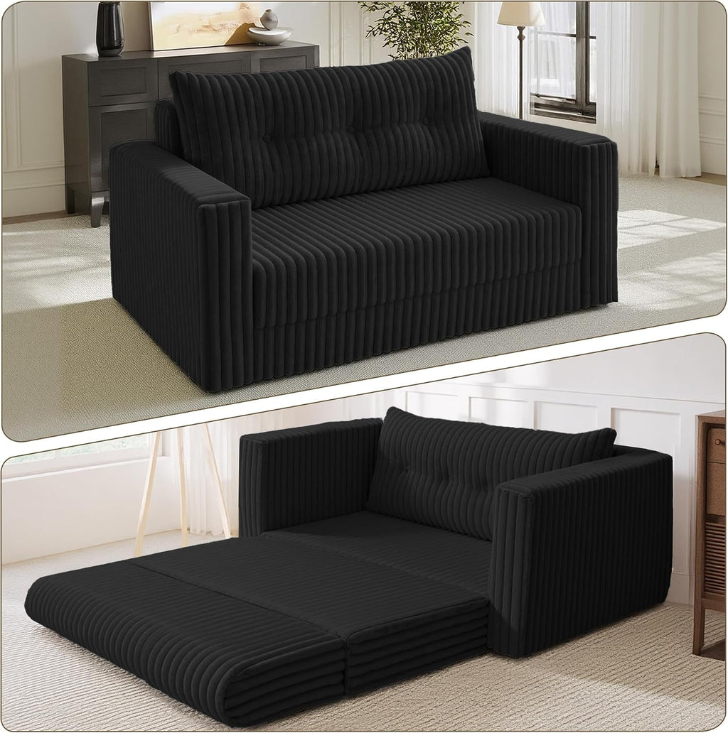 HABUTWAY Folding Sofa Bed, 2 in 1 Convertible Sleeper Chair with Pillow, Portable Fold Out Chair Bed with Armrest, Comfy Floor Couch, Lazy Sofa for Living Room Bedroom Dorm Home Office, Black