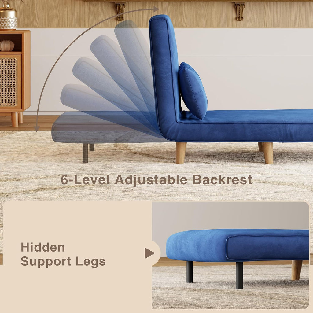 Aiho 3 in 1 Sleeper Chair, Convertible Futon Chair Bed, Velvet Sofa Bed with Adjustable Backrest, Living Room Chair for Apartment/Bedroom/Guest Room, Blue