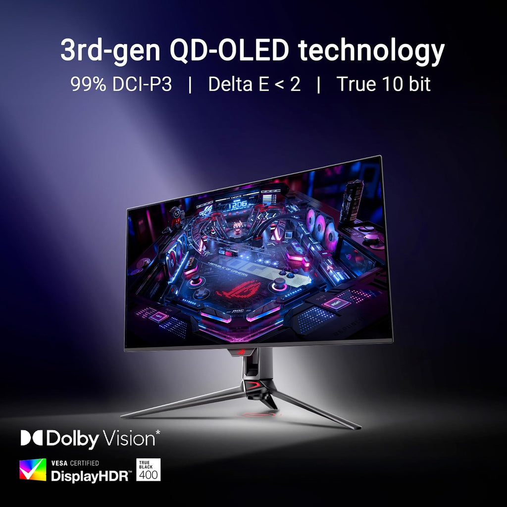 ASUS ROG Swift OLED PG32UCDMR, 31.5' Gaming Monitor, 4K QD-OLED (3840 x 2160), 0.03ms (GTG), 240Hz, Compatible with G-Sync, USB-C and USA-A Ports, DisplayPort, HDMI, DisplayWidget Center, Black