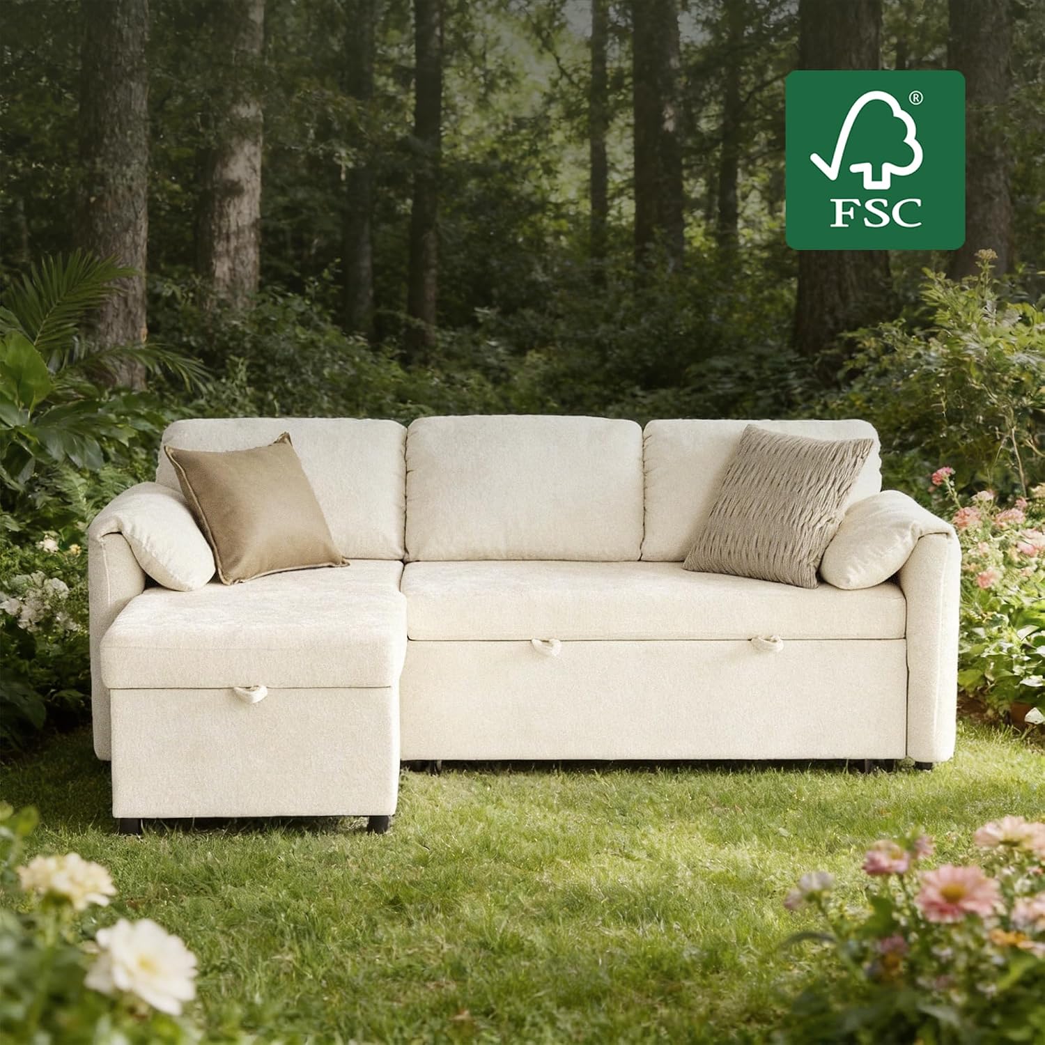 Tbfit Pull Out Sofa Bed with Chair, 3 in 1 Sleeper Sofa Couch with USB & Storage Chaise, Comfy Convertible Sleeper Sofas for Living Room, Small Spaces, White