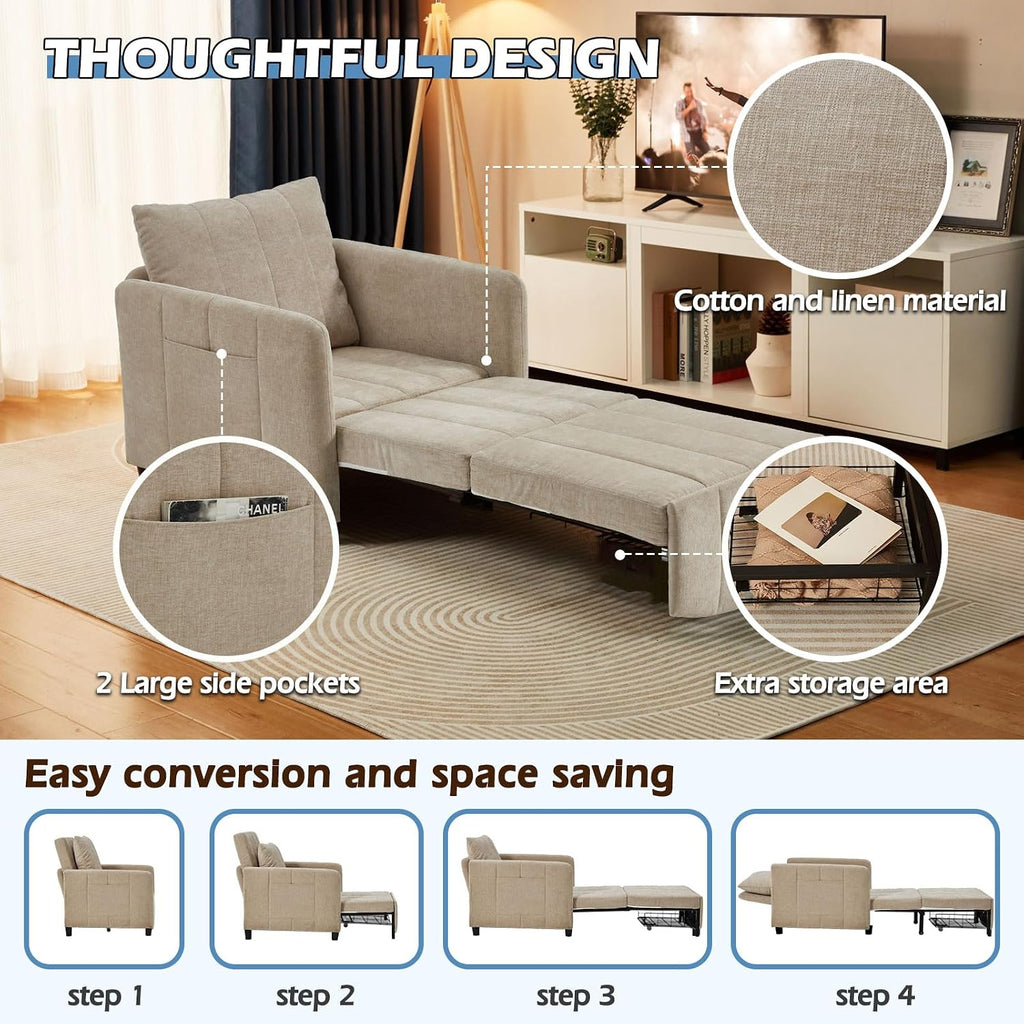 ZZW Sleeper Chair 84' Extra Long Convertible Chair Bed Upgraded 3-in-1 to 4-in-1 Pull Out Chair & Single Sofa Bed for Adult Sleeping Chairs for Living Room & Small Space