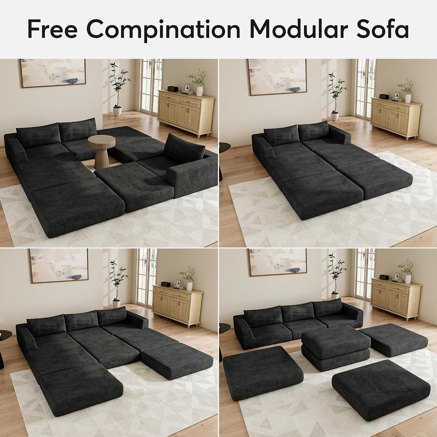 Chenille Modular Floor Sofa Bed, L Shaped Convertible Sleeper Couch with Memory Foam Cushions, Low Profile Sectional Sofa for Living Room, Apartment, Guest Room,Dark Grey