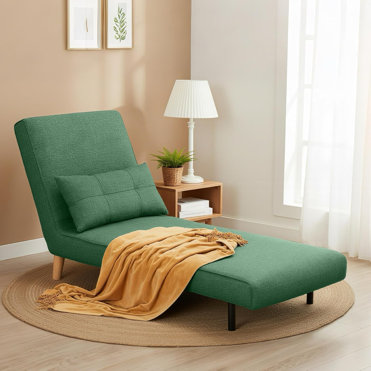 Ahomly 3 in 1 Convertible Sleeper Chair, Sofa Chair for Adults with 6 Angle Adjustable Backrest, Single Sleeper for Living Room/Apartment/Office, Green