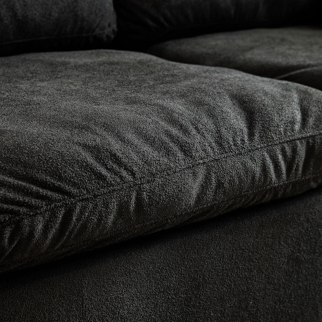 Swbvs Modular Sectional Sofa, 3-Piece Corduroy Couch with Chaise, Deep Seat Oversized Lounge Sofa for Living Room, Convertible Comfy Couch with Removable Cushions, Black
