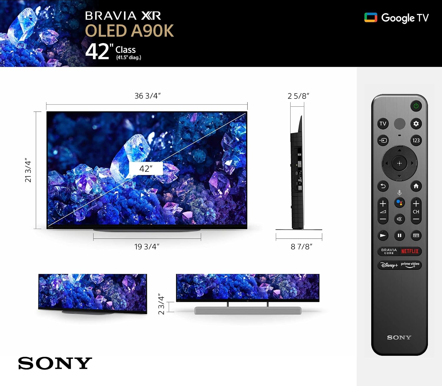 Sony XR42A90K 42 Inch 4K Bravia XR OLED High Definition Resolution Smart TV with 3 Year Amber Protection Plan (2022)