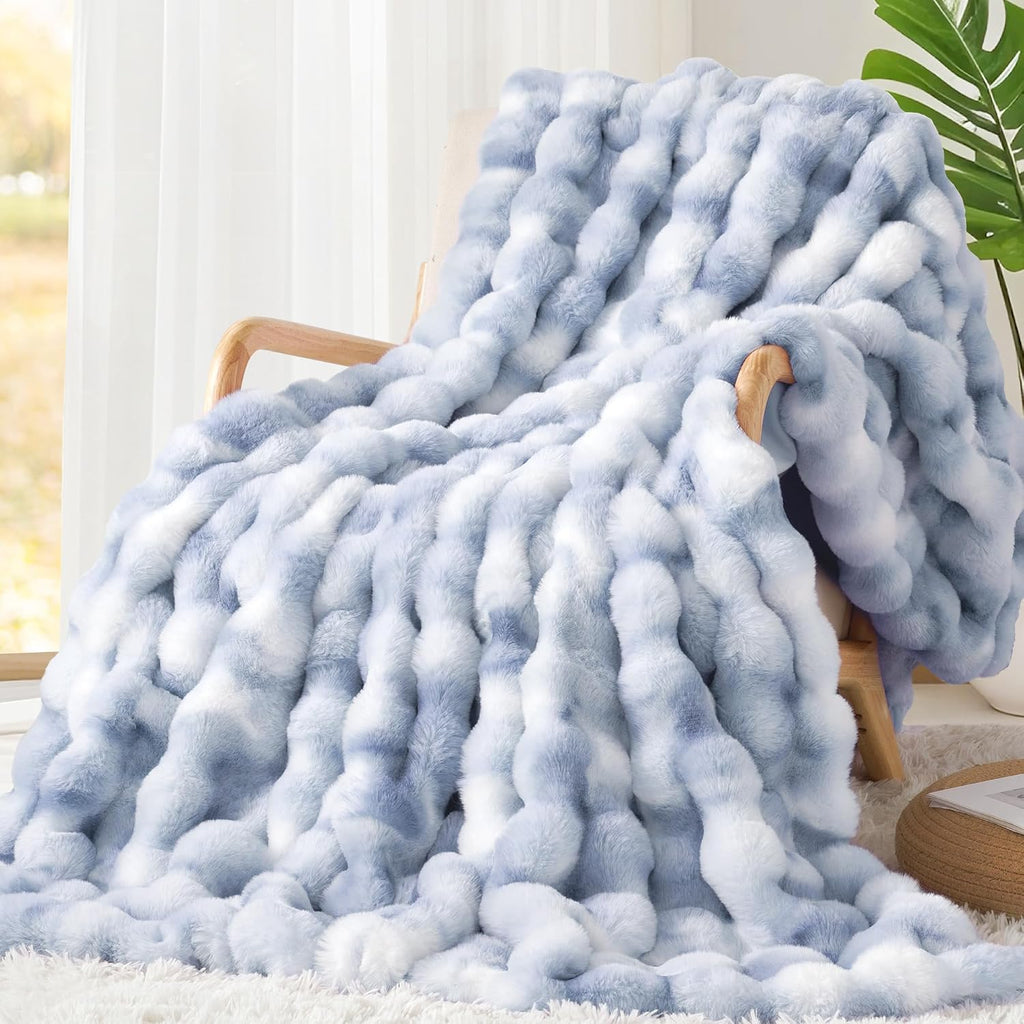 Touchat Luxury 1000GSM Rabbit Faux Fur Blanket, Super Heavy Warm Cozy Brown Blankets for Couch Bed Sofa, Ruched Plush Fuzzy Elegant Soft Reversible Mink Blanket Living Room Bedroom, 90' x 90'