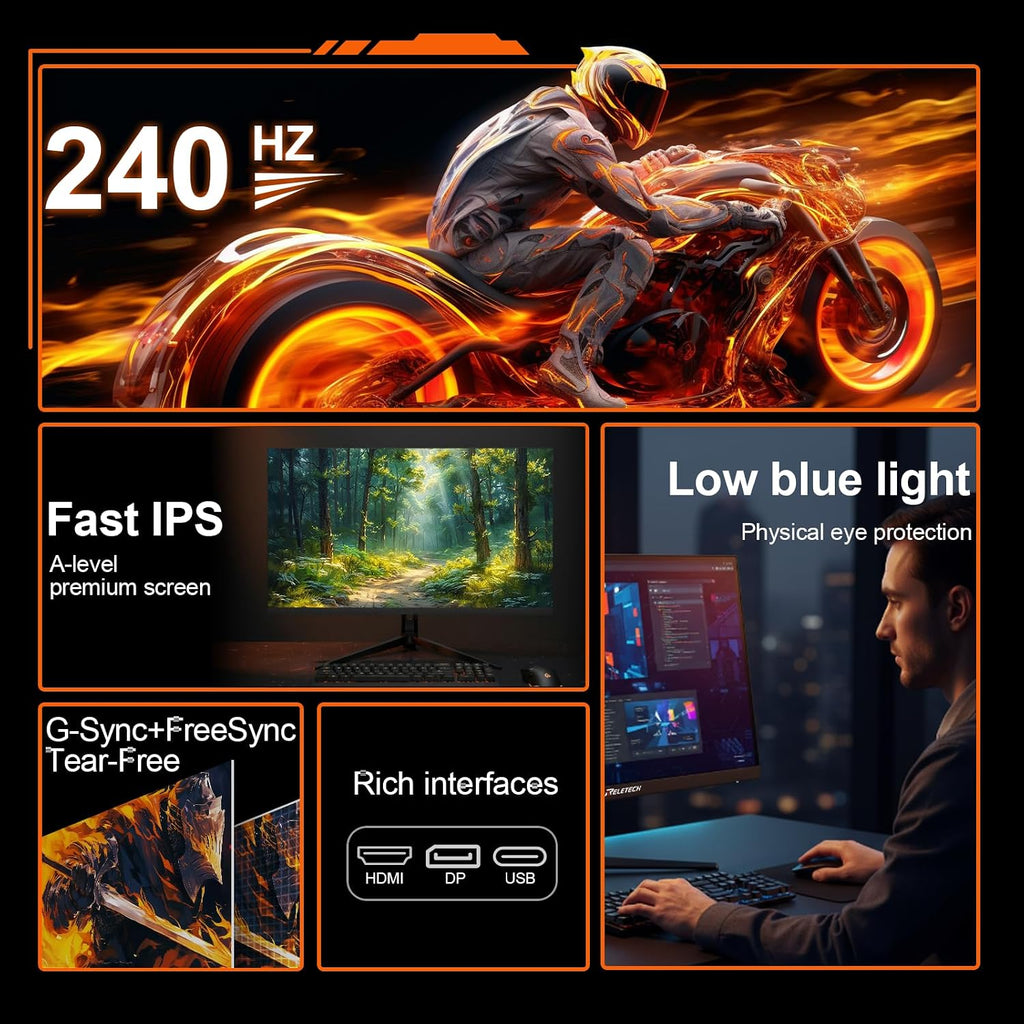 27 Inch Gaming Monitor, FHD(1920x1080), 240Hz Refresh Rate, Fast IPS Panel, 1ms Response Time, FreeSync & G-Sync Compatible, 100% sRGB, HDMI & DP Ports VESA Mount (R27 Fury)