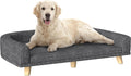 PawHut Dog Sofa Couch, Pet Bed with Comfortable Luxury Cushion, Washable Cover, Wooden Legs, Anti-Slip Mat for Large Dogs, Cats, Kittens, Dark Gray