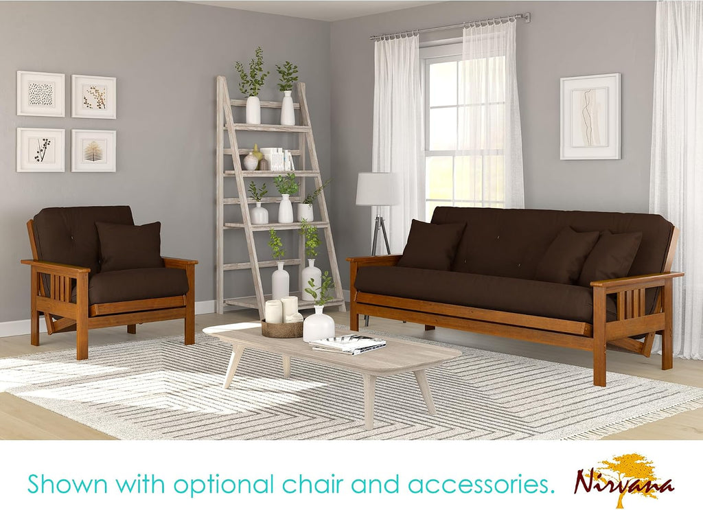 Nirvana Futons Stanford Futon Set - Full Size, Frame, 8' Mattress, Microfiber Sussex Fudge Cover