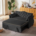 Auvsoce 57'' Convertible Sleeper Sofa Bed with Adjustable Backrest, Chaise Lounge, 2 Pillows & Side Storage Pockets – Stylish & Functional Furniture for Living Room or Small Spaces (Black Sofa Bed)