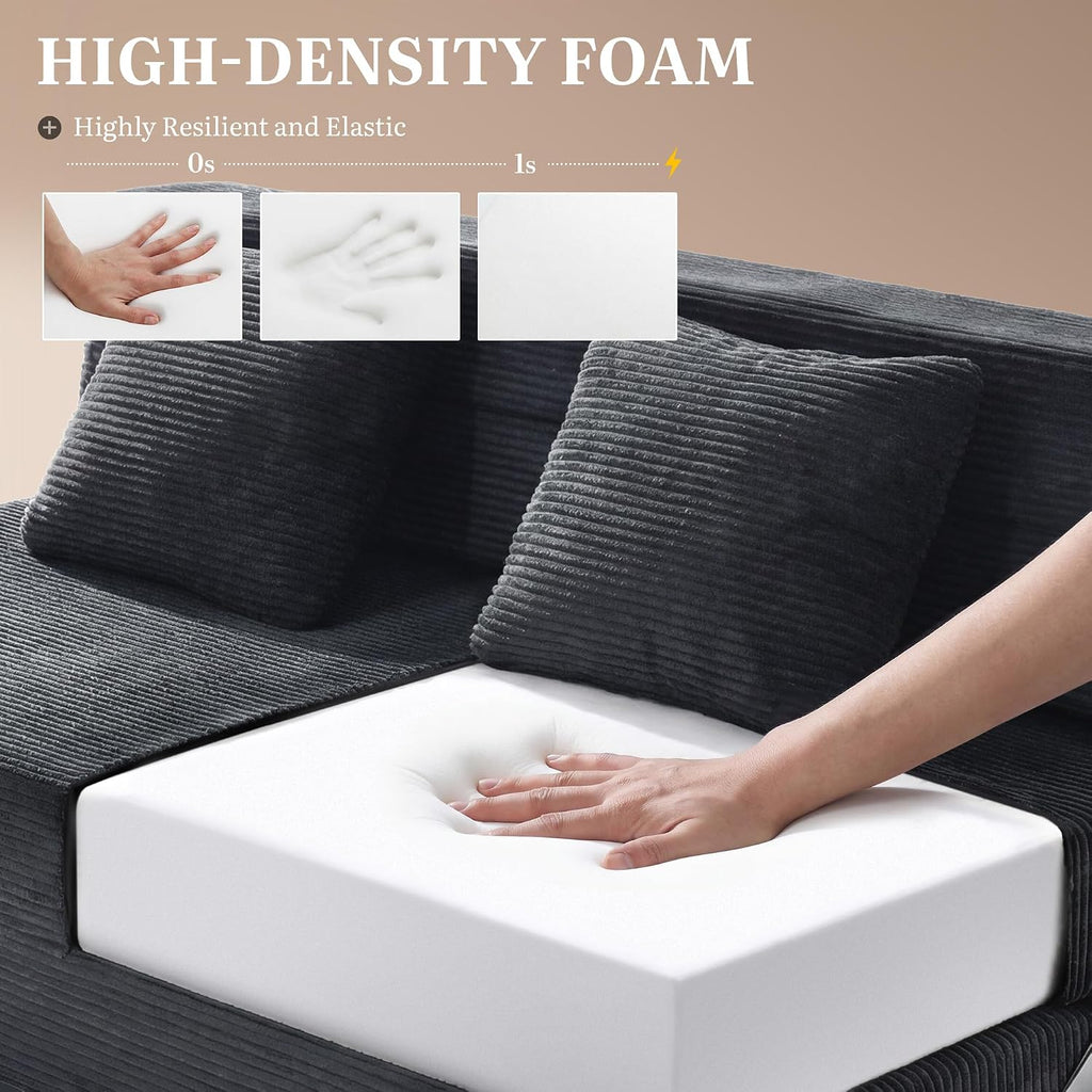 YITAHOME Convertible Sofa Bed, Floor Futon Couch with Corduroy Cover & High-Density Memory Foam, Folding Chair Bed for Dorms Guest Room and Apartment, Queen Size, Black