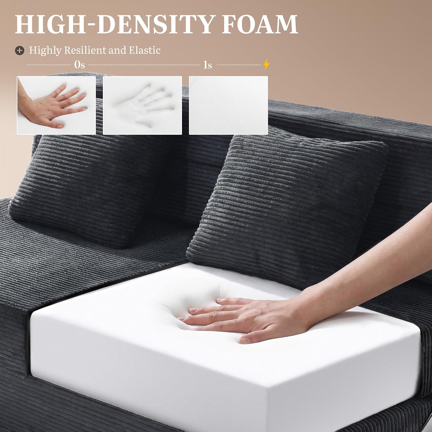 YITAHOME Convertible Sofa Bed, Floor Futon Couch with Corduroy Cover & High-Density Memory Foam, Folding Chair Bed for Dorms Guest Room and Apartment, Queen Size, Black