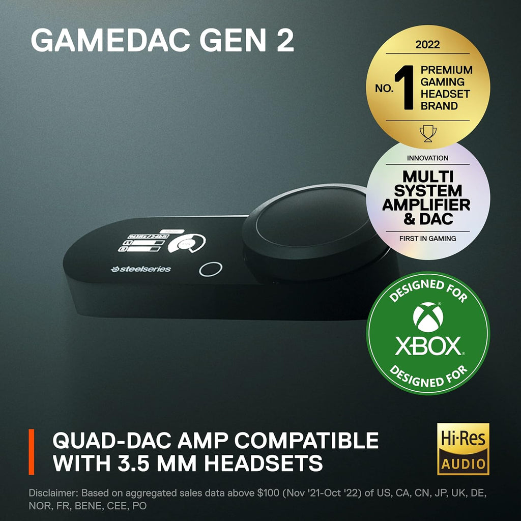 SteelSeries GameDAC Gen 2 Hi-Res Audio Amplifier - ESS Sabre Quad-DAC - AI Noise Cancellation - 360° Spatial Audio - Hi-Res Certified - PC, Xbox, PS5, PS4